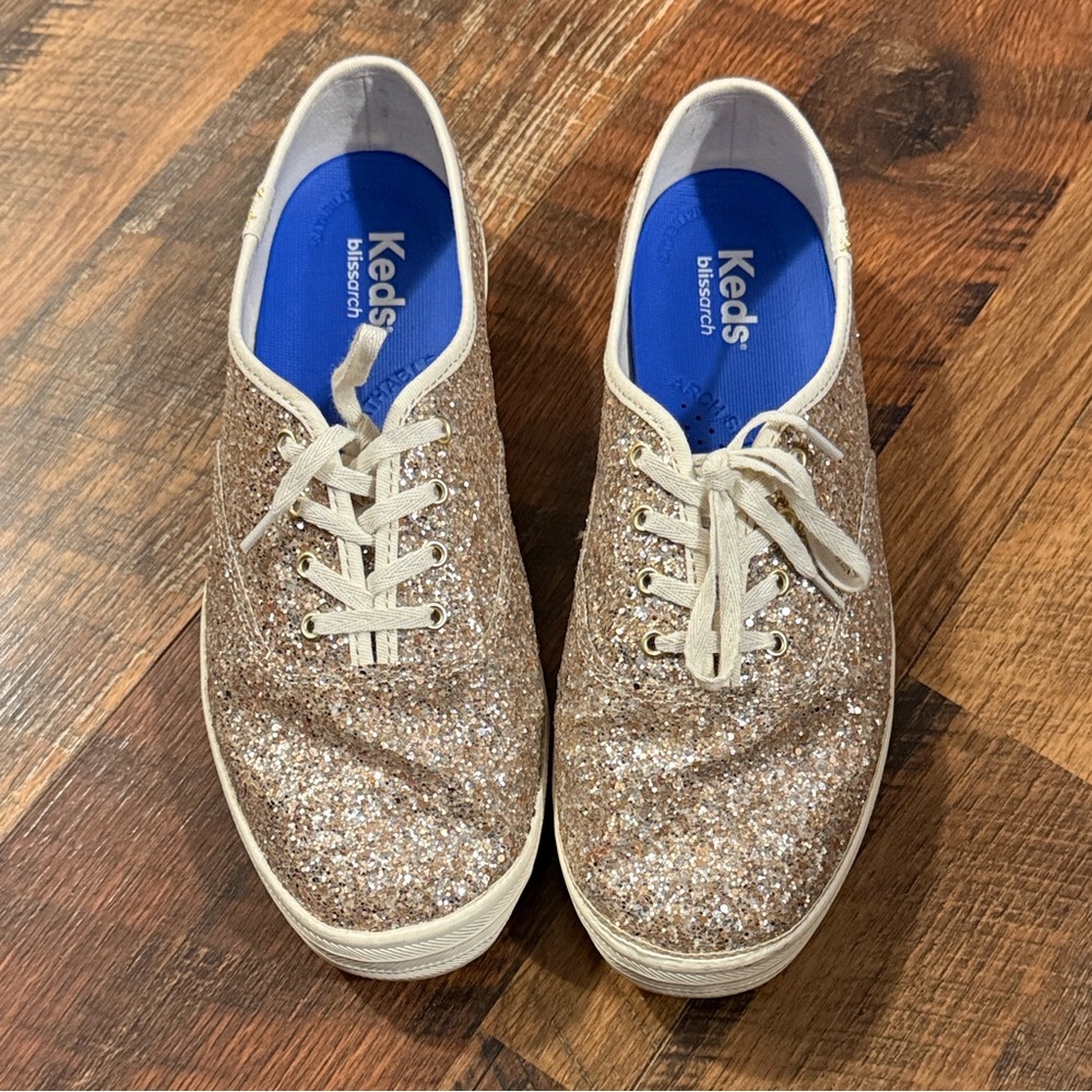 Keds Glitter Lace-Up Sneakers in Rose Gold Glitter